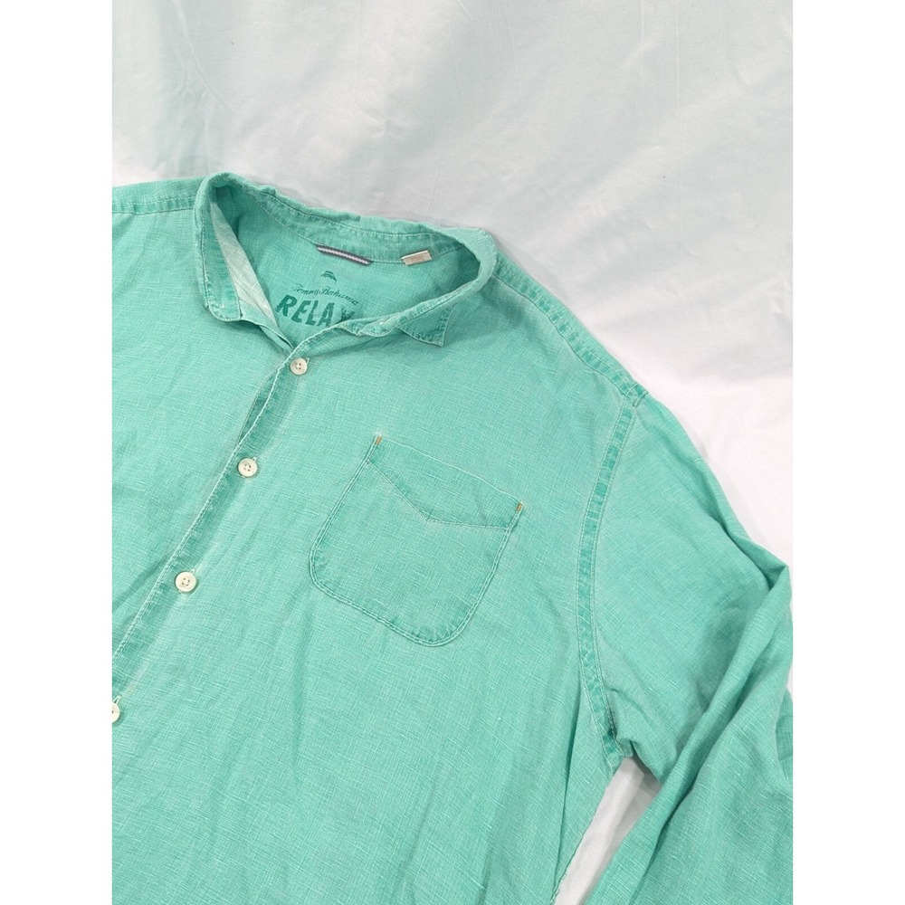 TOMMY BAHAMA RELAX XXL 100% LINEN LONG SLEEVE HEATHERED SEA GREEN EUC